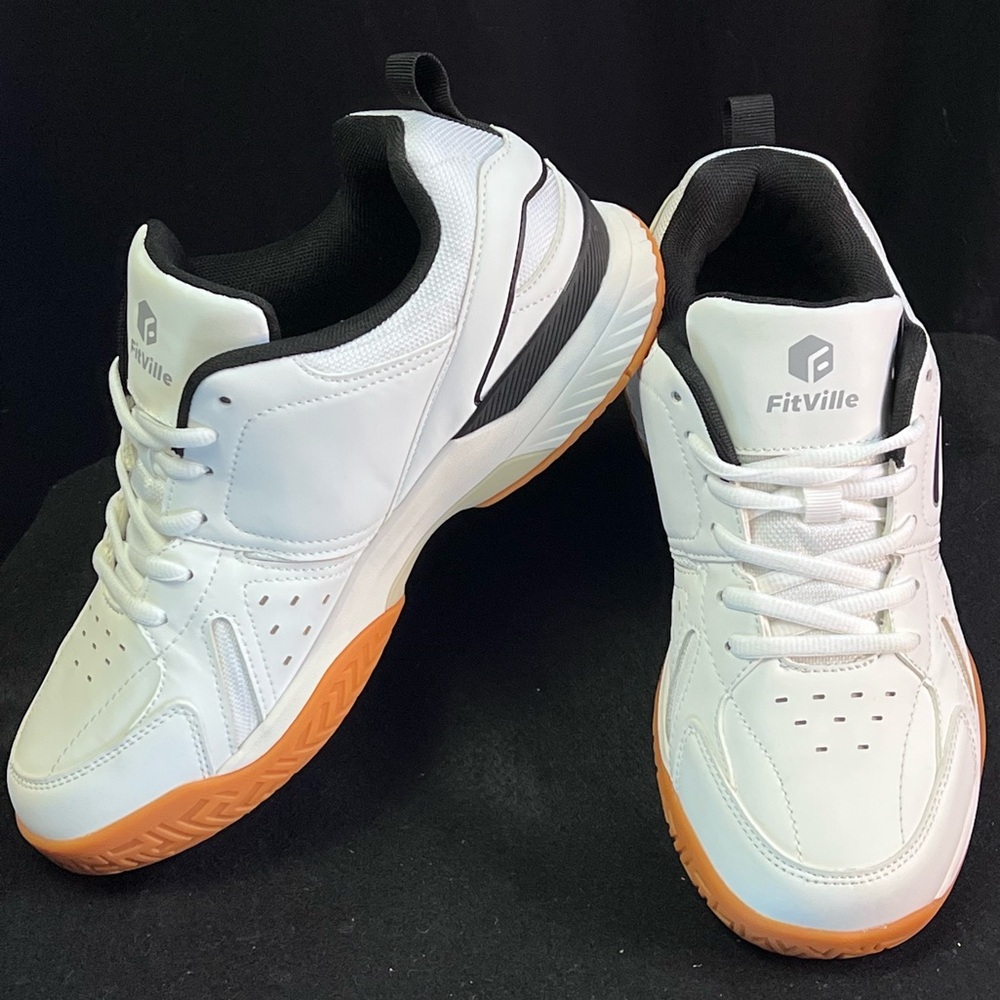 FitVille Wide Pickleball Shoes for Women Shoes with Arch Support, White, 10 Wide